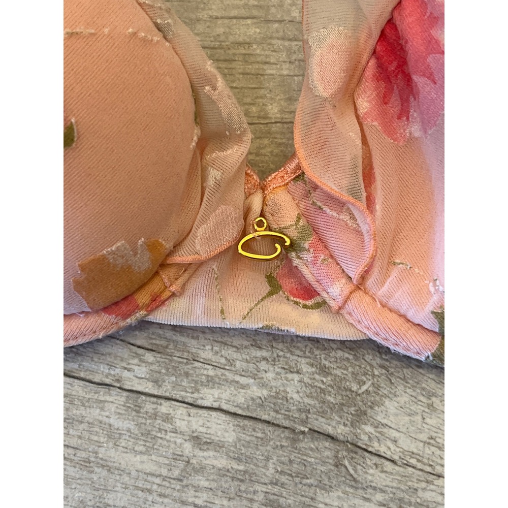 Oscar de la Renta Pink‎ Label Peach Floral Ruffle Underwire Bra 34A 98-104